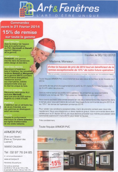 La nouvelle promotion art et fenetre chez Armor PVC Caudan